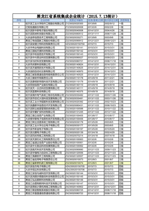 黑龙江省系统集成资质企业名单(等级统计分析)(共66家)