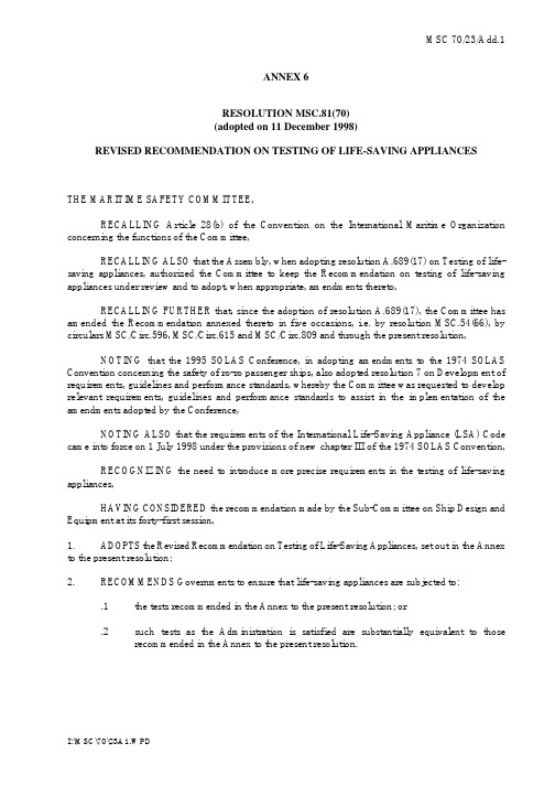 RESOLUTION MSC81(70) (adopted on 11 December 1998)