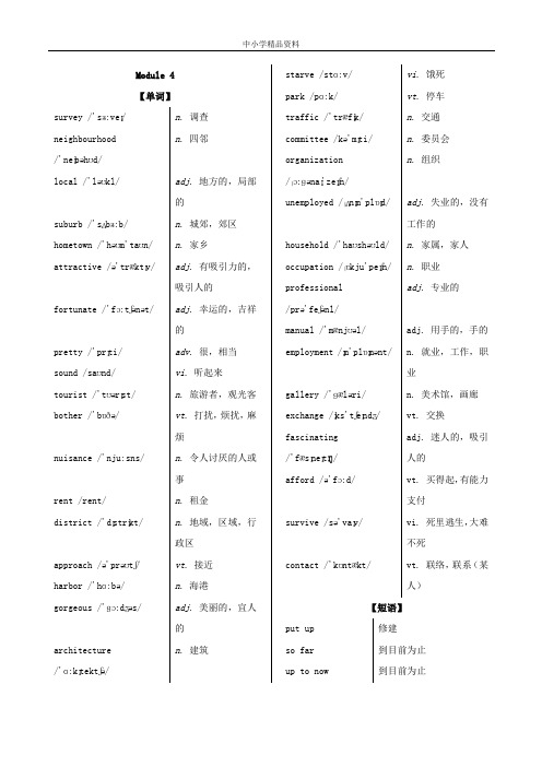 Module4-高一英语单词手册(外研版)