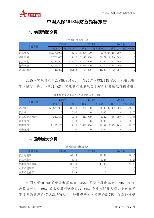 中国人保2018年财务指标报告-智泽华