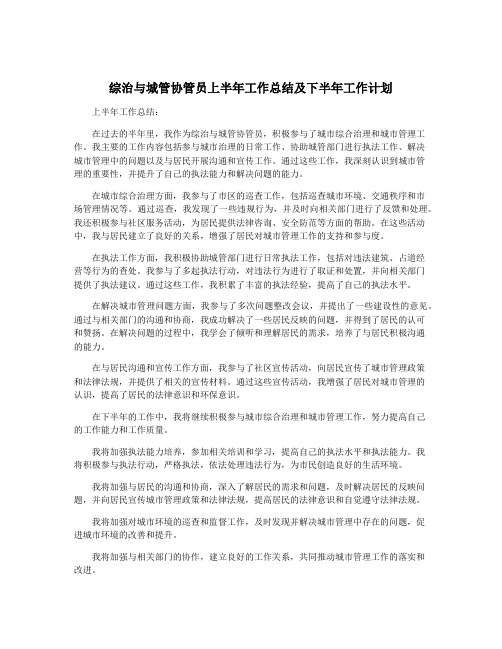 综治与城管协管员上半年工作总结及下半年工作计划