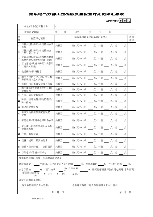 建筑电气分部工程观感质量检查评定记录汇总表