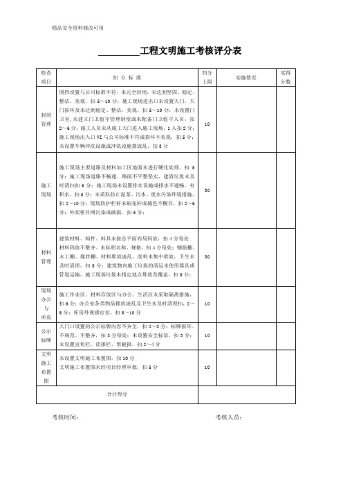 安全文明施工考核检查表