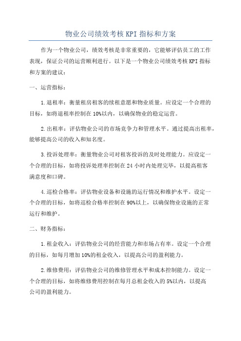 物业公司绩效考核KPI指标和方案