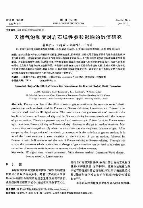 天然气饱和度对岩石弹性参数影响的数值研究