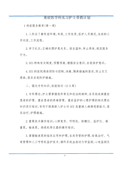 重症医学科实习护士带教计划