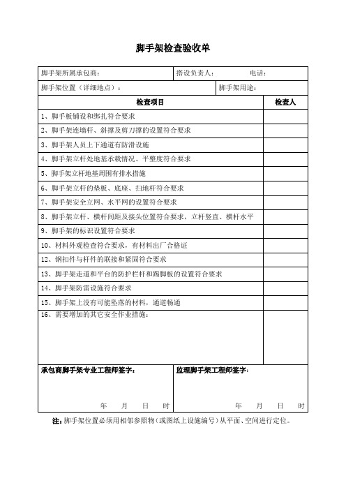 (标准模板)脚手架检查验收单