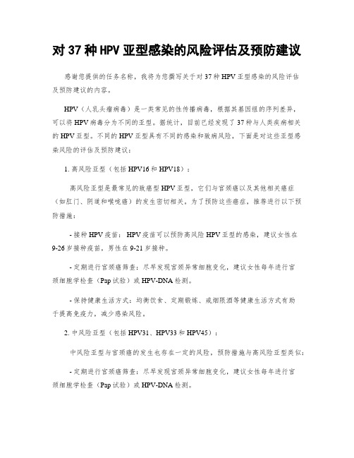 对37种HPV亚型感染的风险评估及预防建议