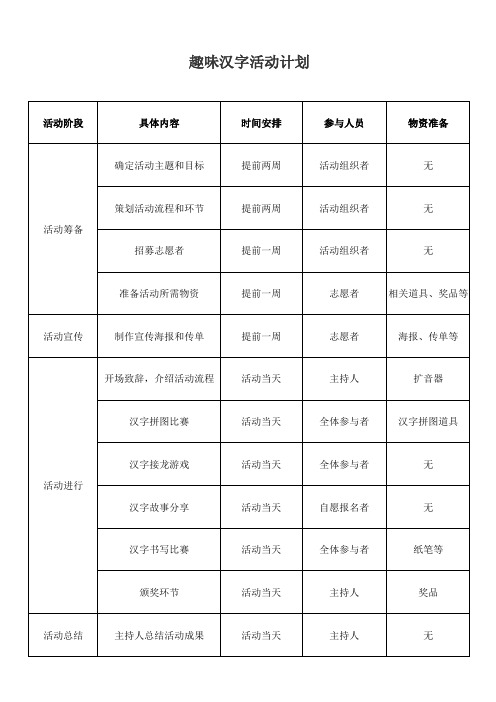 趣味汉字活动计划的