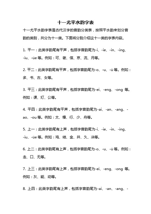 十一尤平水韵字表