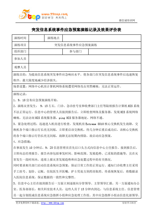 突发信息系统事件应急预案演练记录