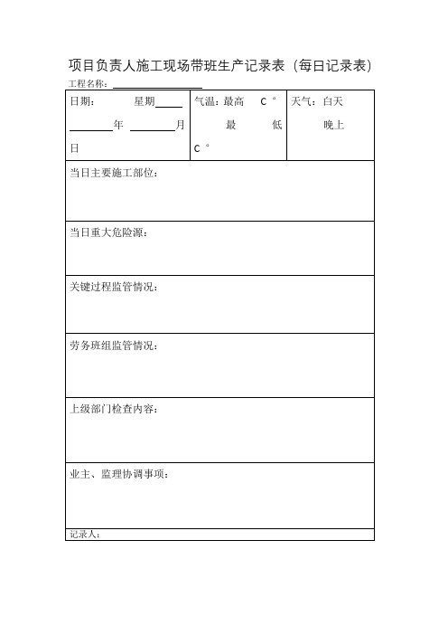 项目负责人施工现场带班生产记录表