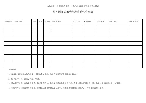 食品采购与进货验收台账表——幼儿园标准化管理文档范本模版