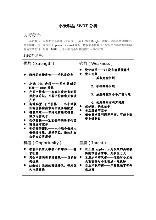 小米科技swot分析