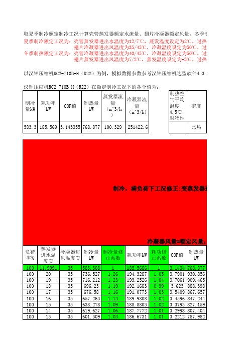 风冷螺杆变工况修正系数计算表