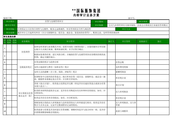 存货与仓储管理审计方案