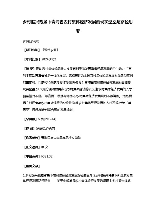 乡村振兴背景下青海省农村集体经济发展的现实壁垒与路径思考