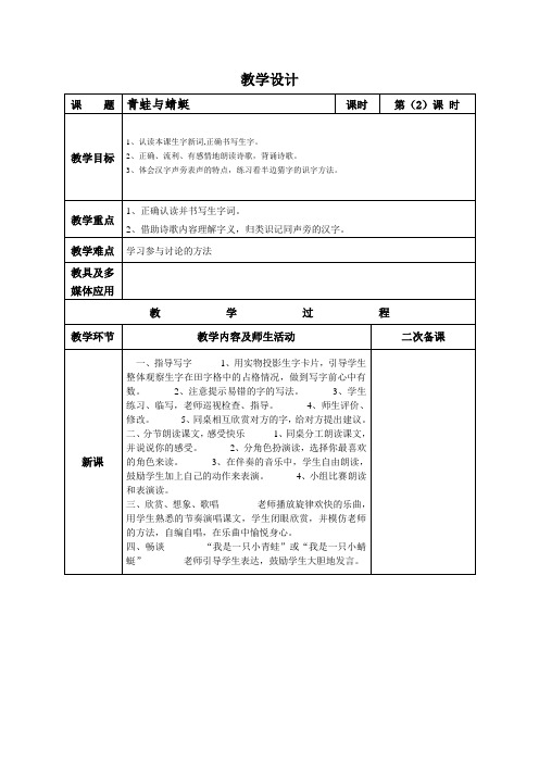 小学语文 二年级下册教案 青蛙与蜻蜓2