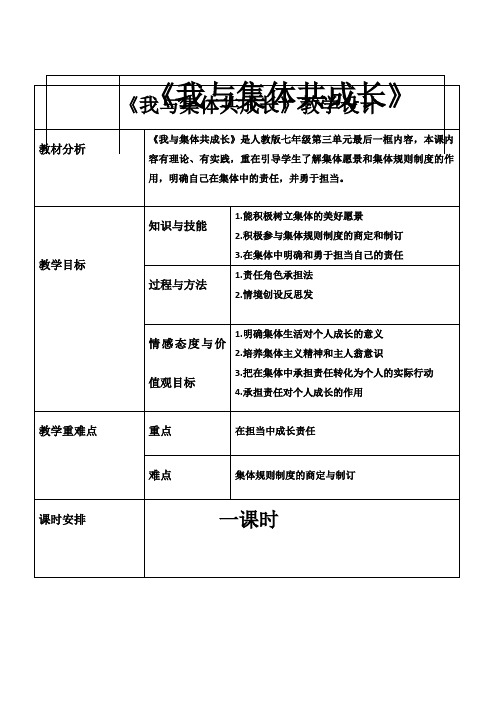 七年级道德与法治下册教案-8.2 我与集体共成长16-部编版