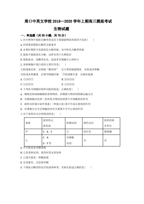 河南周口中英文学校高三上学期第一次月考摸底生物试题含答案