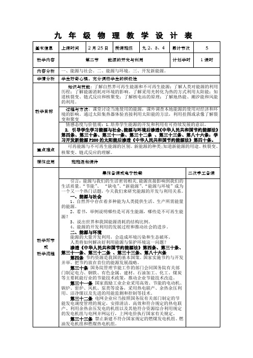 第二节  能源的开发与利用(集体备课教案)