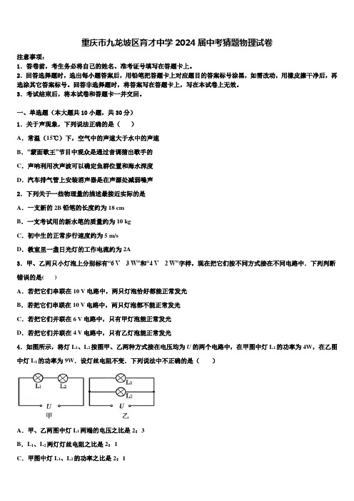 重庆市九龙坡区育才中学2024届中考猜题物理试卷含解析