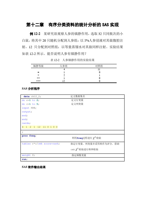 第十二章有序分类资料的统计分析的SAS实现