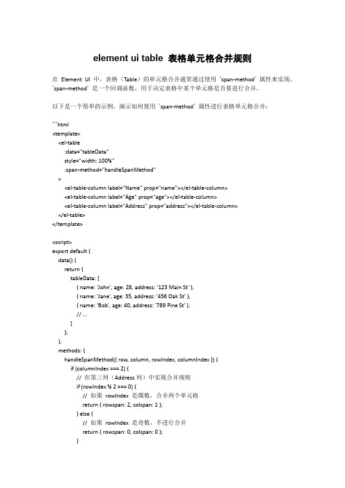 element ui table 表格单元格合并规则