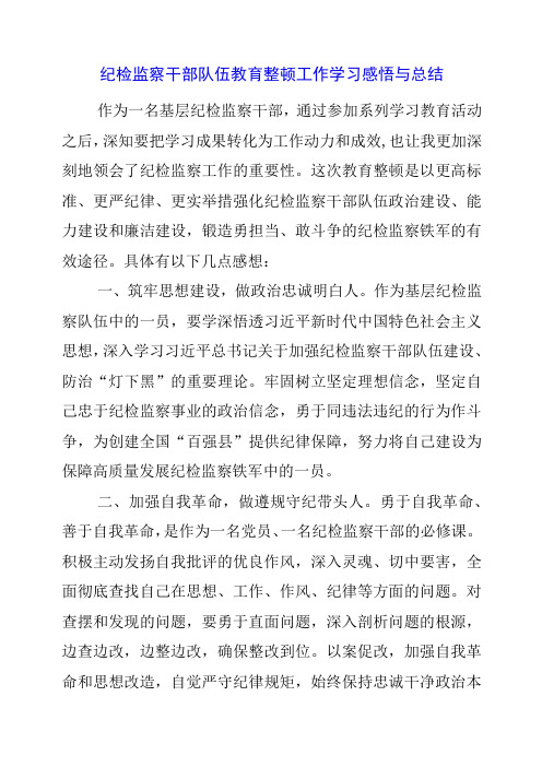 2023年纪检监察干部队伍教育整顿工作学习感悟与总结