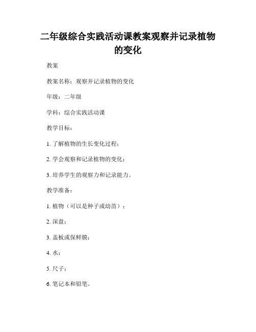 二年级综合实践活动课教案观察并记录植物的变化