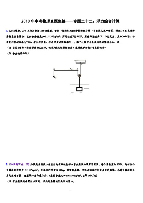 2019年中考物理真题集锦——专题二十二：浮力综合计算(含答案)