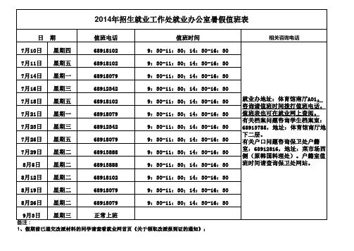 北京理工大学暑假就业办值班表