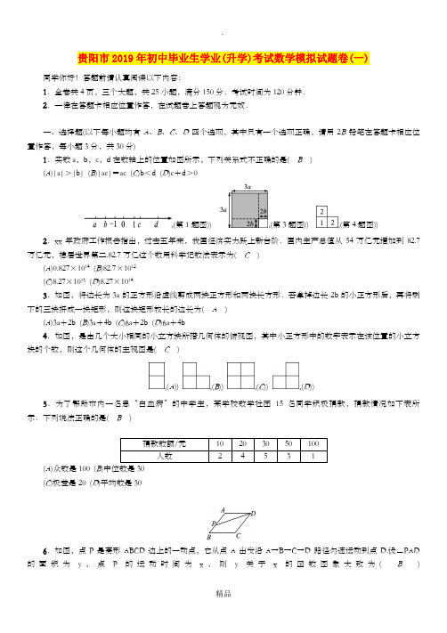 (贵阳专版)201x届中考数学总复习 毕业生学业(升学)考试模拟试题卷(1)