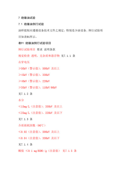 绝缘油试验标准