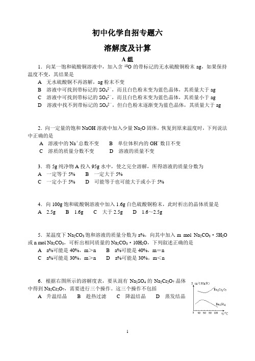 上海初中化学自招专题六(附答案)