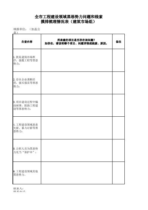 工程建设领域黑恶势力问题和线索 摸排梳理情况表