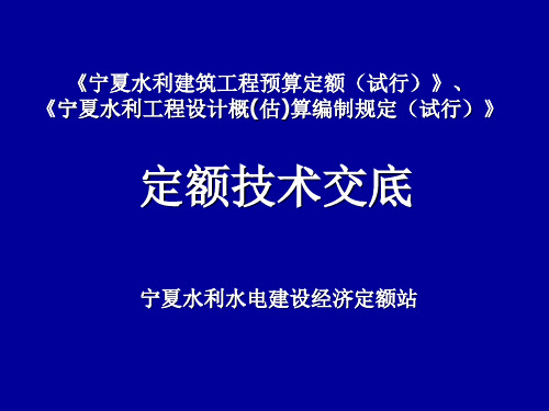 宁夏水利建筑工程预算定额、宁夏水利工程设计概(估)算编制规定(试行)定额技术交底