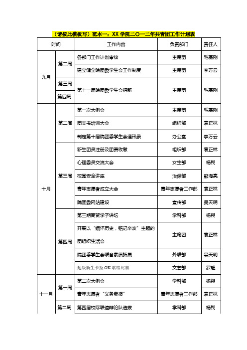 共青团工作计划推进表-模板