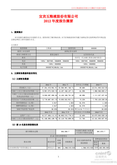 五粮液股份有限公司 2012年年报