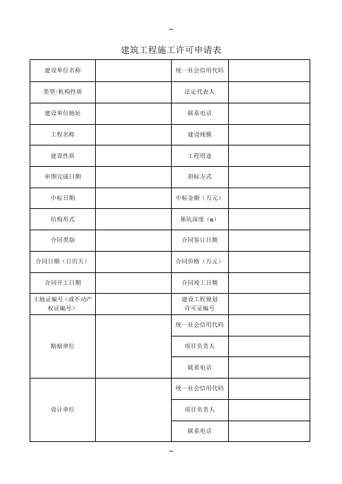 施工许可申请表、申请承诺书