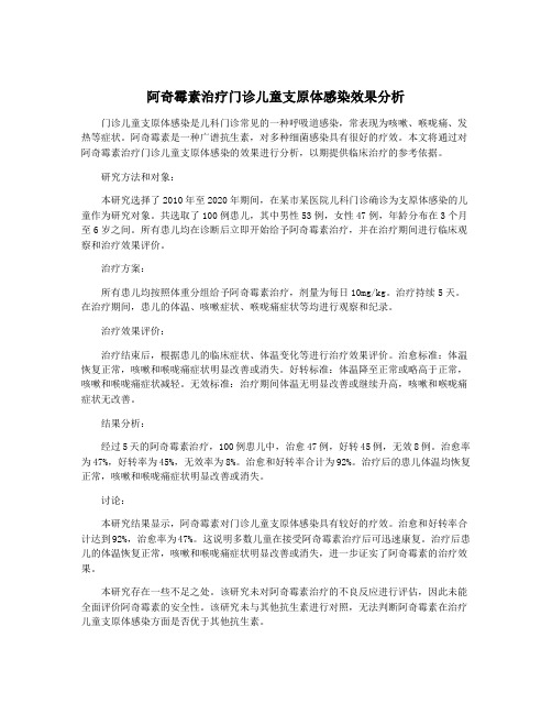 阿奇霉素治疗门诊儿童支原体感染效果分析