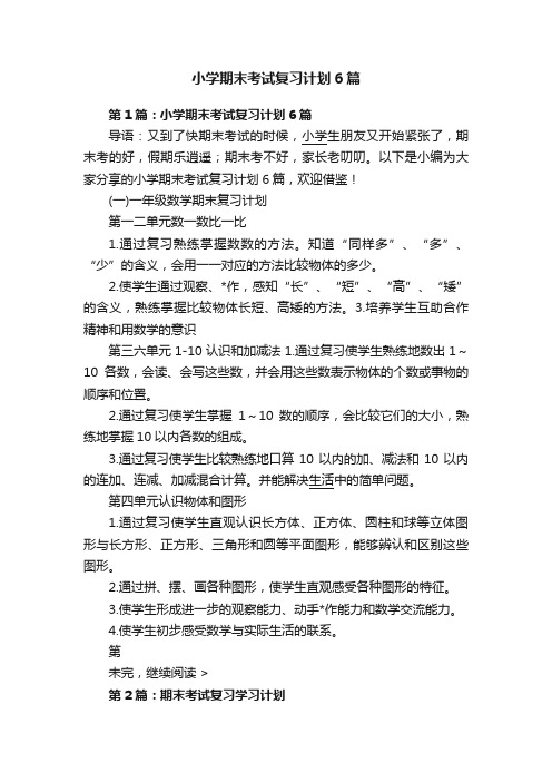 小学期末考试复习计划6篇