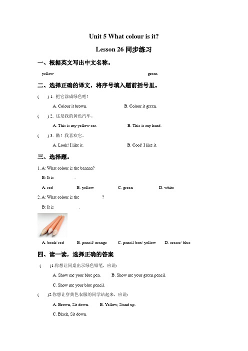 人教精通版三年级英语上册Unit 5 What colour is it Lesson 26同步练习3