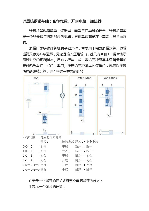 计算机逻辑基础：布尔代数、开关电路、加法器