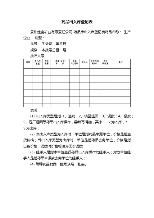 药品出入库登记表