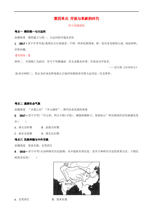 山东省济宁市2019年中考历史复习 第四单元 开放与革新的时代真题演练