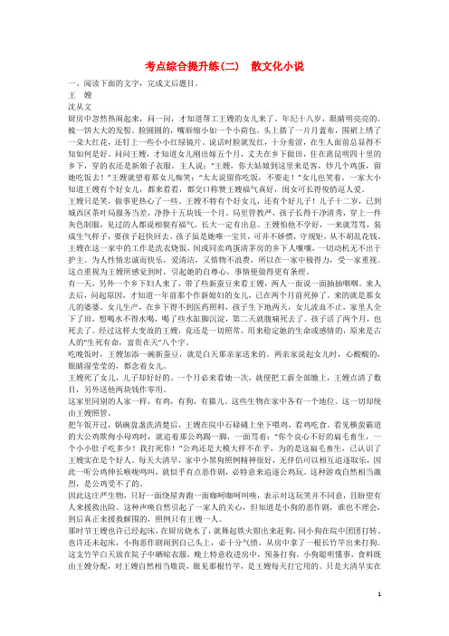 高考语文大一轮总复习 小说阅读 考点综合提升练(二)散文化小说