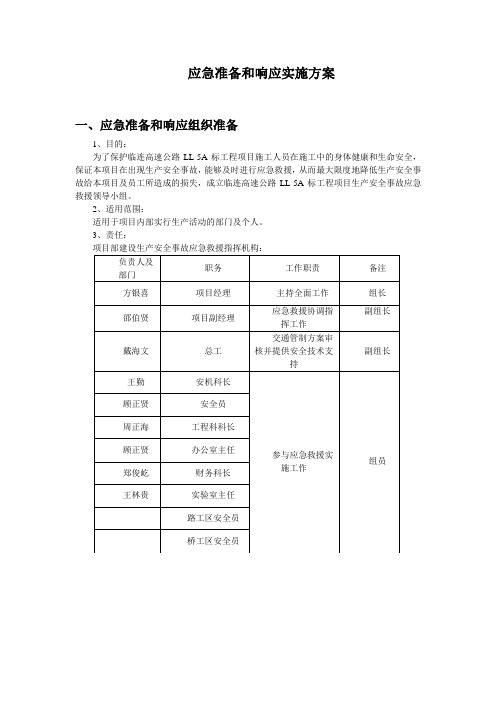 应急准备和响应实施方案去