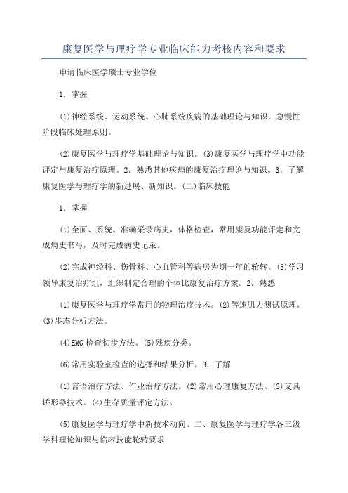 康复医学与理疗学专业临床能力考核内容和要求