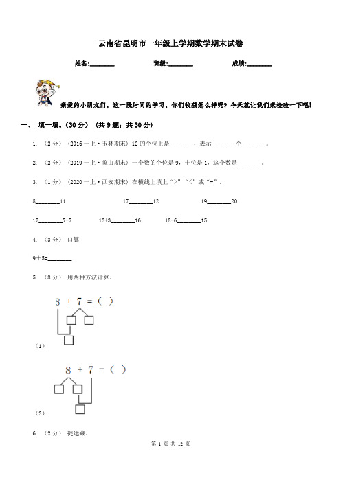 云南省昆明市一年级上学期数学期末试卷